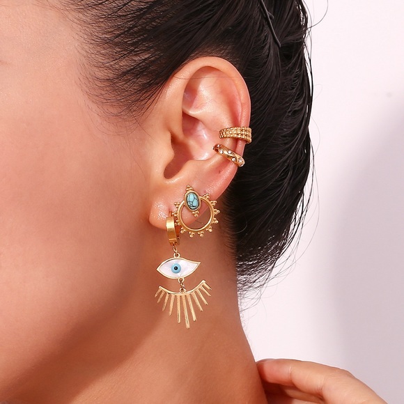 NEW: Evil Eyes Earrings*18K Gold Plated*Waterproof*Sweatproof*Tarnish Free* - Picture 4 of 8